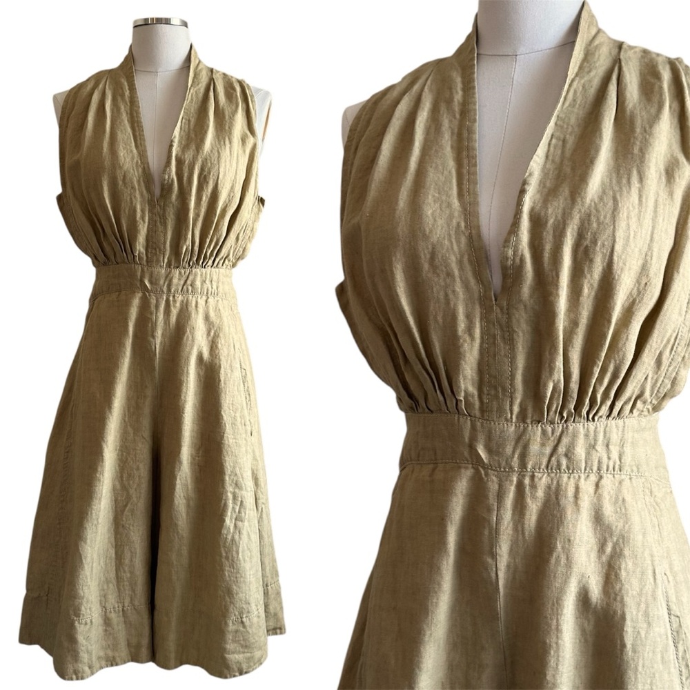 Vintage XS Wide Leg Culottes Tan Sleeveless Jumpsuit